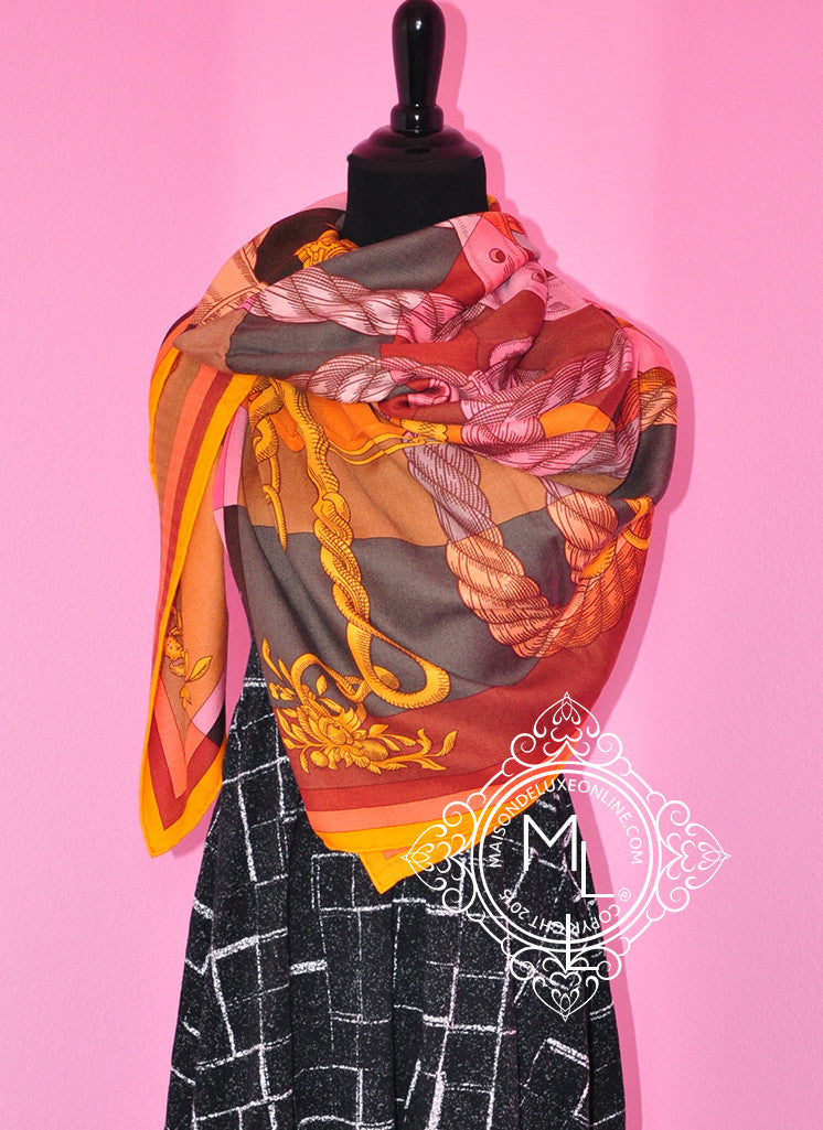 HERMES Orange Silk Twilly - Logo Ribbon Scarf/Wrap