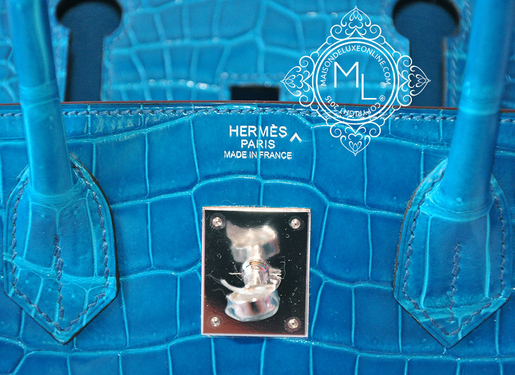 Hermes Blue Izmir Turquoise Porosus Crocodile Birkin 30 Bag – MAISON de LUXE