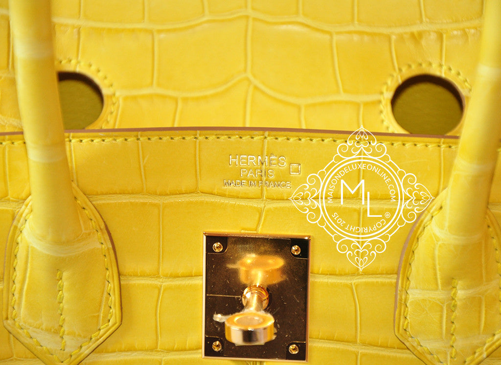 Hermes Lime Yellow Matte Crocodile Birkin 25 Handbag Kelly Bag Mimosa –  MAISON de LUXE