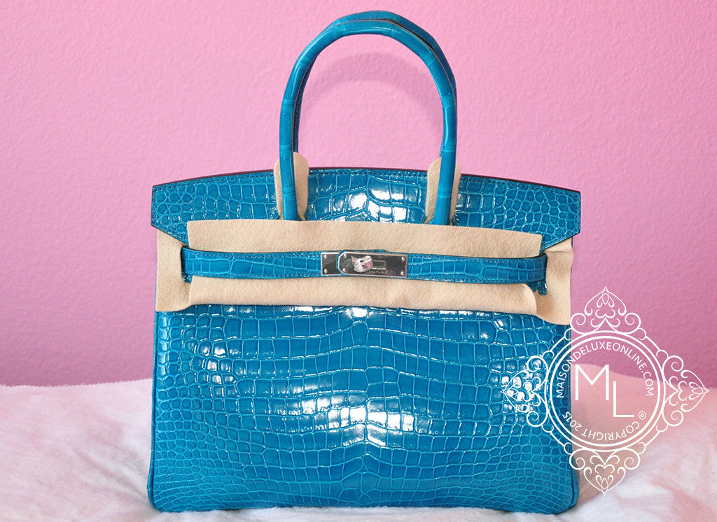Hermes Blue Izmir Turquoise Porosus Crocodile Birkin 30 Bag