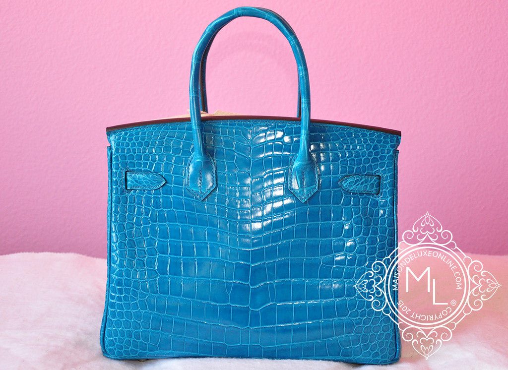 Hermes Blue Izmir Turquoise Porosus Crocodile Birkin 30 Bag – MAISON de LUXE