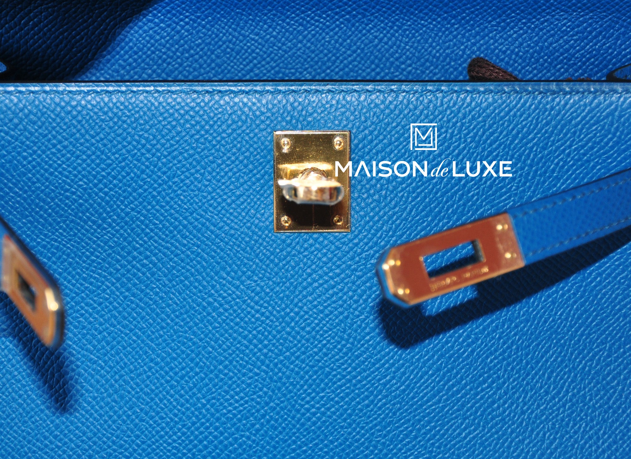 Hermes Blue Izmir Kelly Pochette Epsom Gold Hardware - Chicjoy