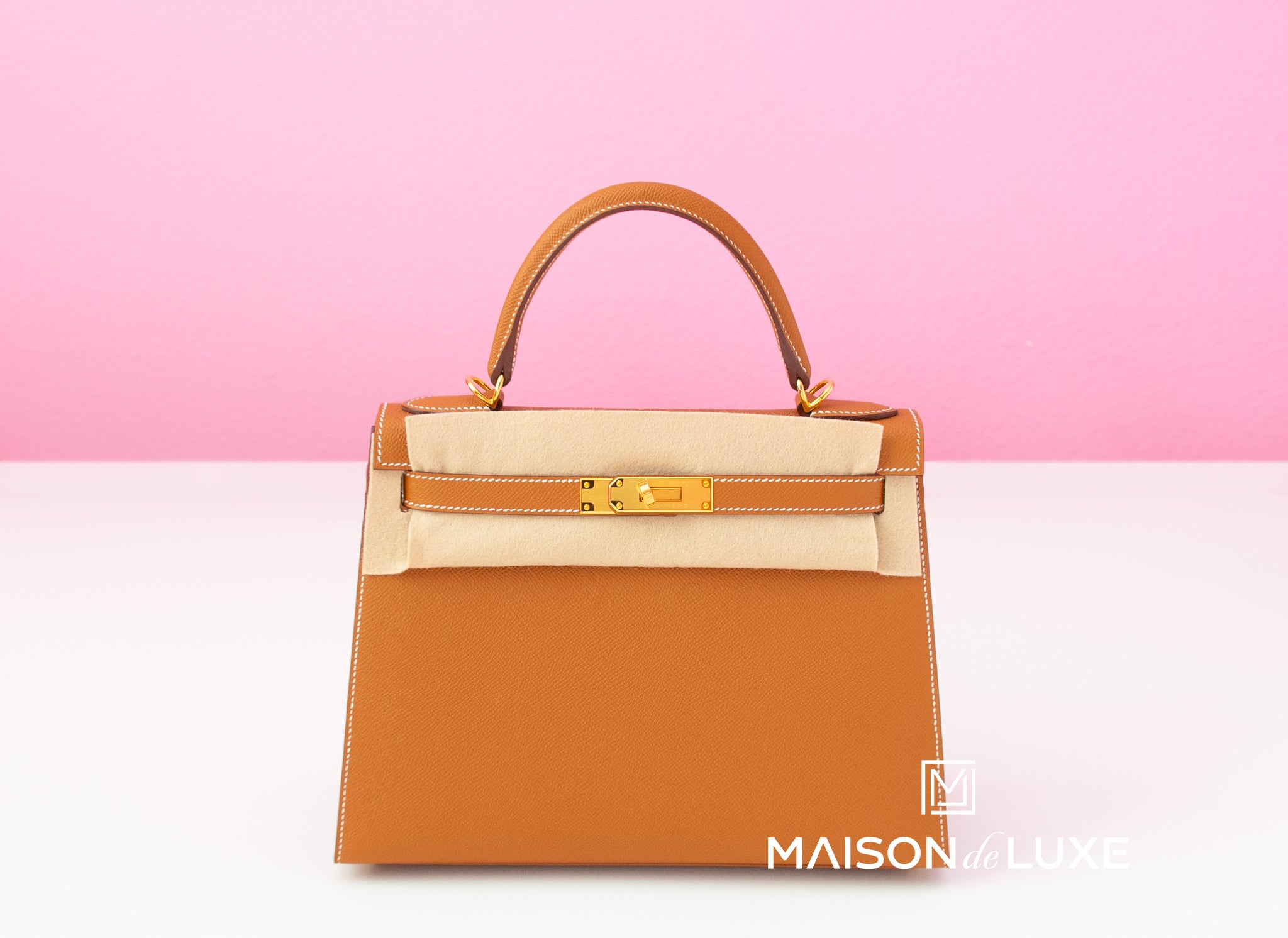 Hermes Brown Tan Gold Sellier Epsom Kelly 28 Bag Handbag Purse