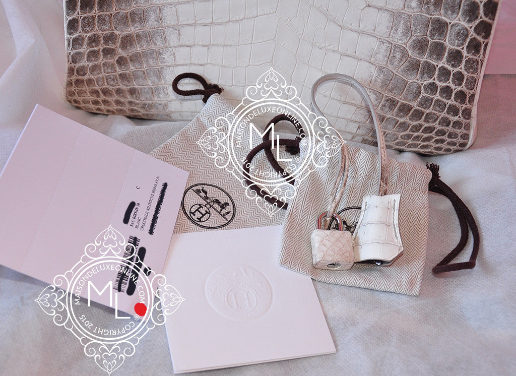 White Crocodile Birkin Himalayan Crocodile Palladium Bag HERMES