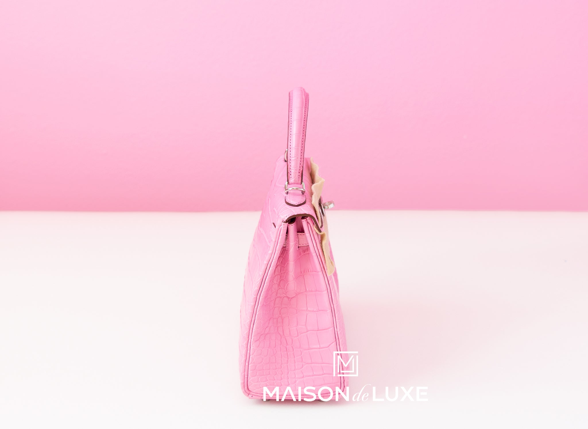 Hermes 5P Bubblegum Pink Crocodile Mini Kelly II 20 cm - MAISON de LUXE