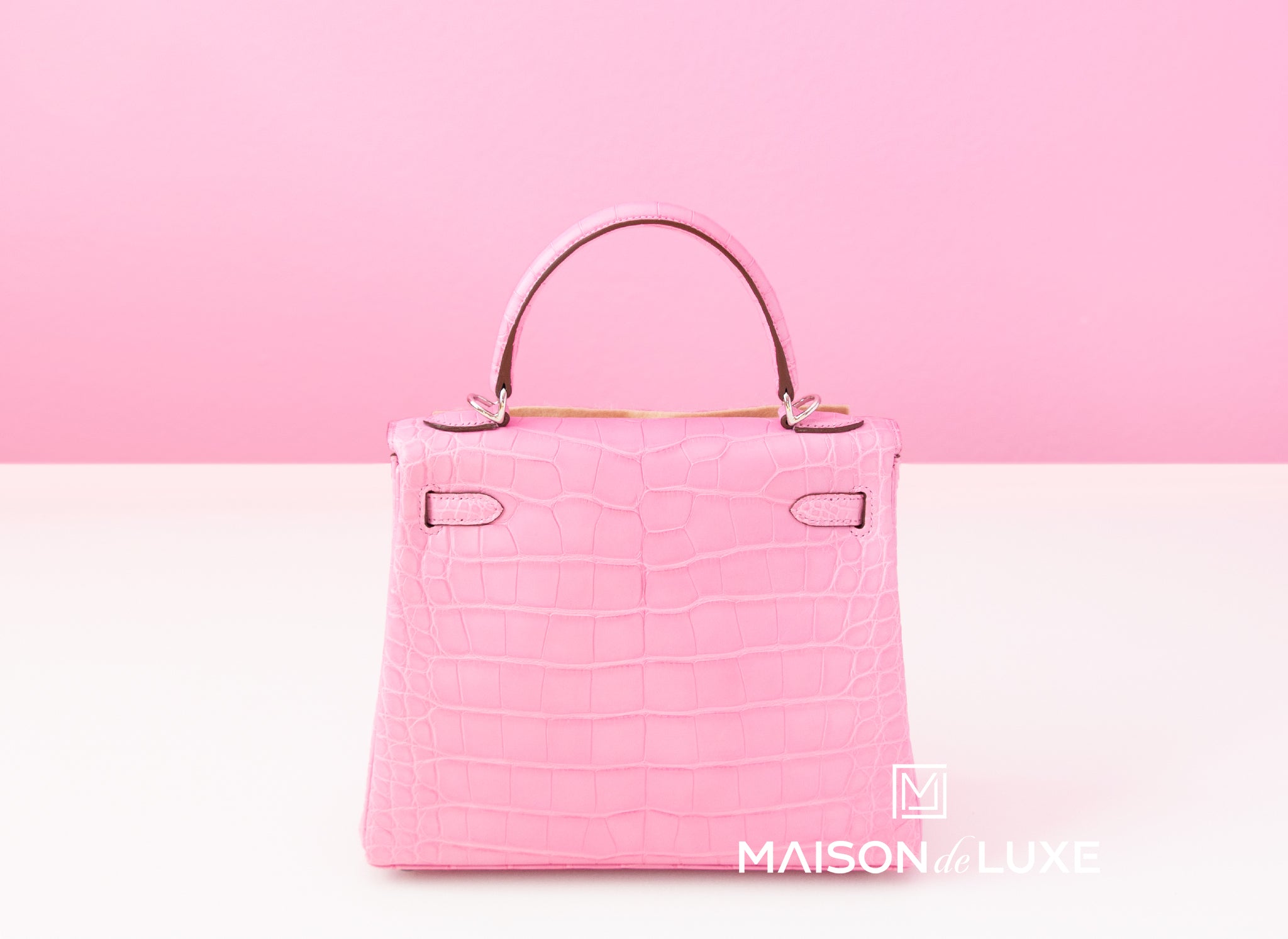 Hermes 5P Bubblegum Pink Crocodile Mini Kelly II 20 cm - MAISON de LUXE