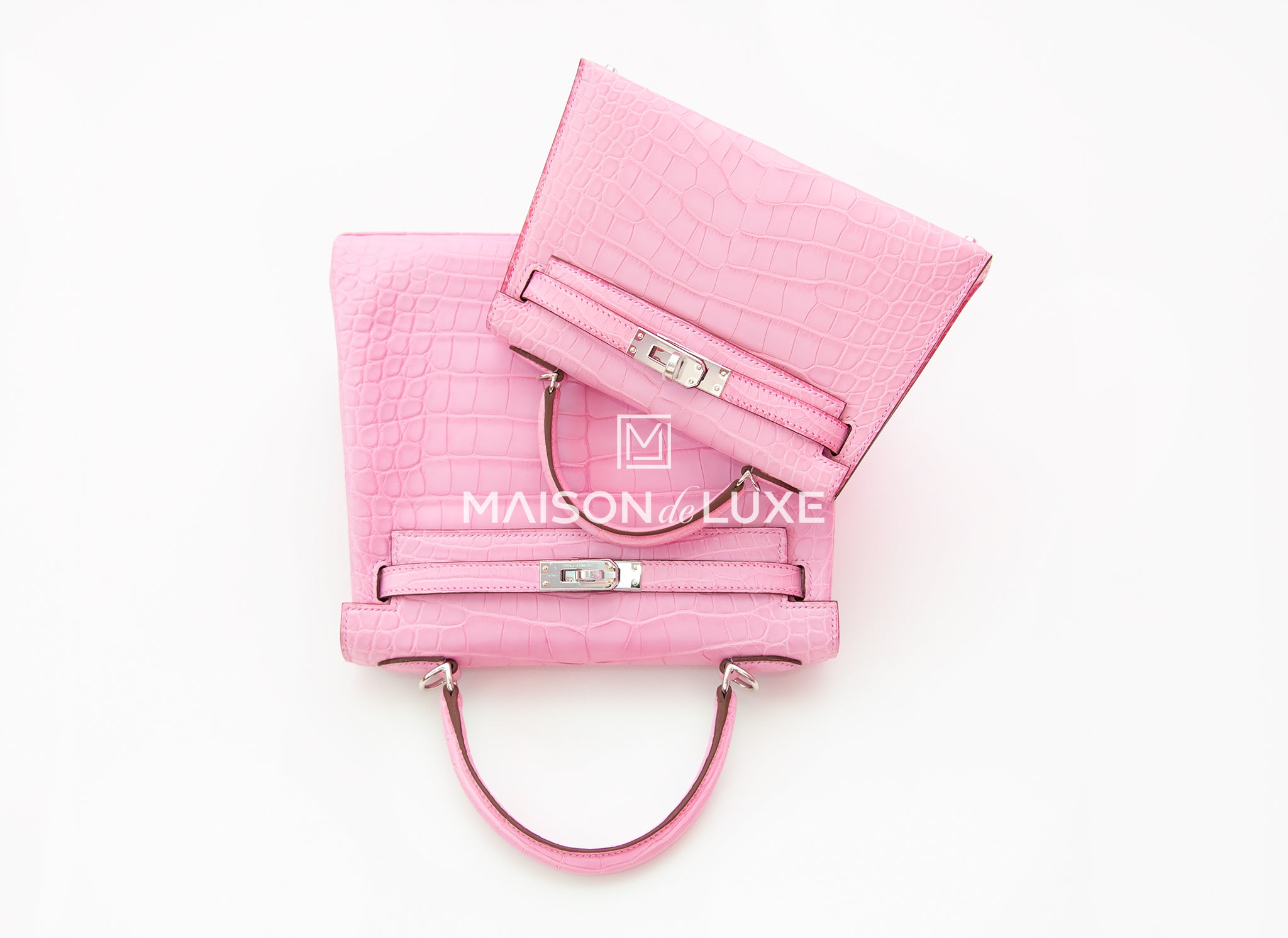 Hermes 5P Bubblegum Pink Crocodile Mini Kelly II 20 cm - MAISON de LUXE