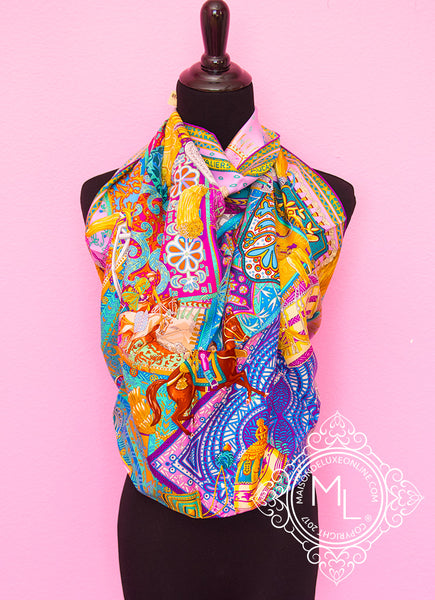Hermes Purple Twill Silk 90 cm Cavaliers Du Caucase Scarf Shawl