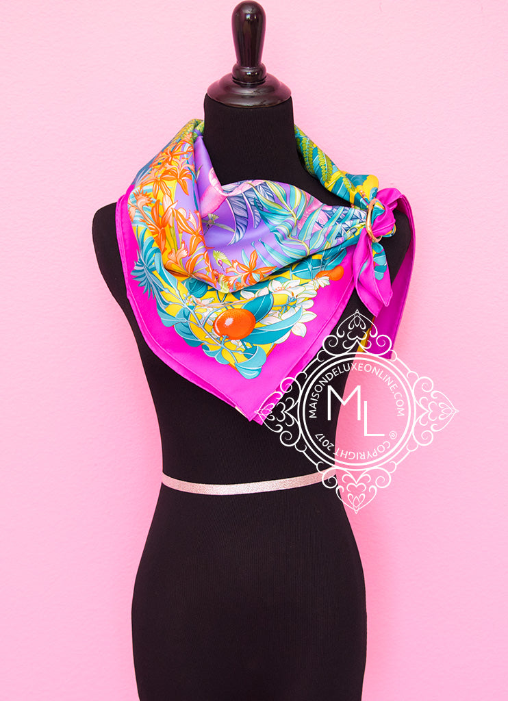 Native Floral Scarf Hermes Cyclamen Mauve Twill Silk 90 Cm
