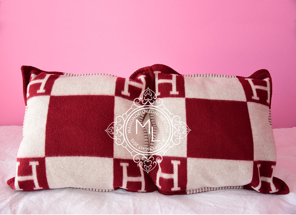 Hermes Classic Red Bordeaux Wool Cashmere Avalon Cushion Pillow - New - MAISON de LUXE - 1