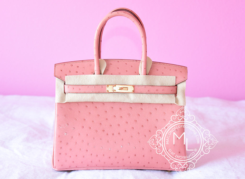 Hermes Rose Peach Pink Terre Cuite GHW Ostrich Birkin 30 Handbag - New - MAISON de LUXE - 1
