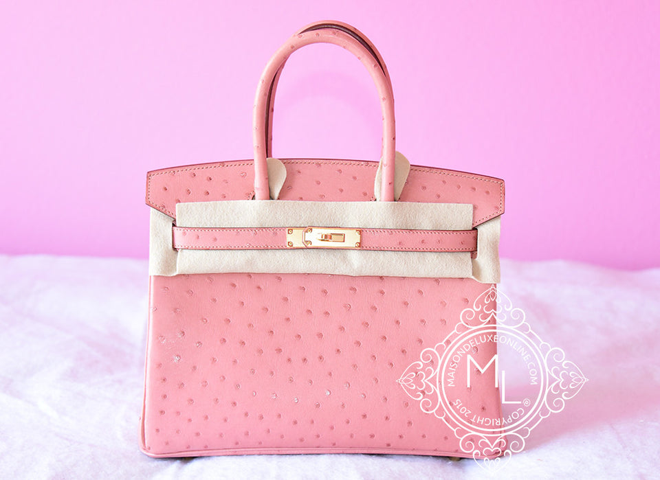 Hermes Rose Peach Pink Terre Cuite GHW Ostrich Birkin 30 Handbag - New - MAISON de LUXE - 1