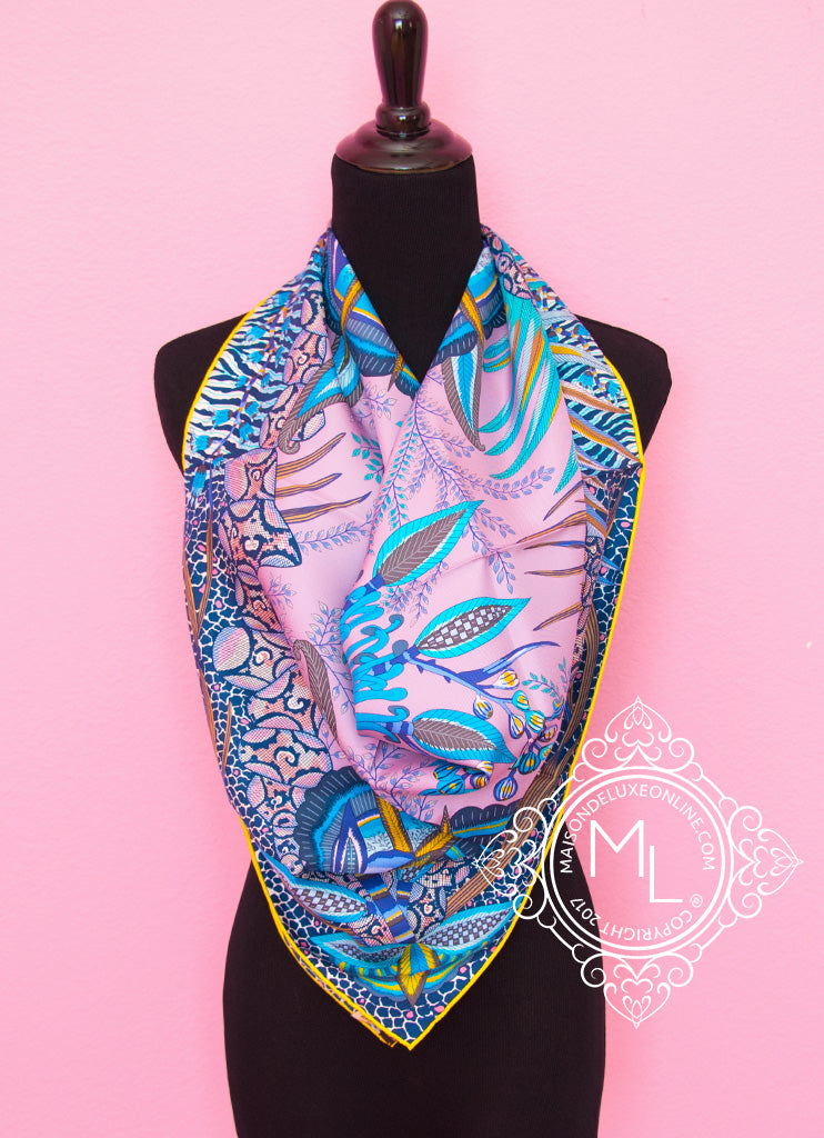 Hermes Purple Twill Silk 90 cm Flowers of South Africa Scarf Shawl