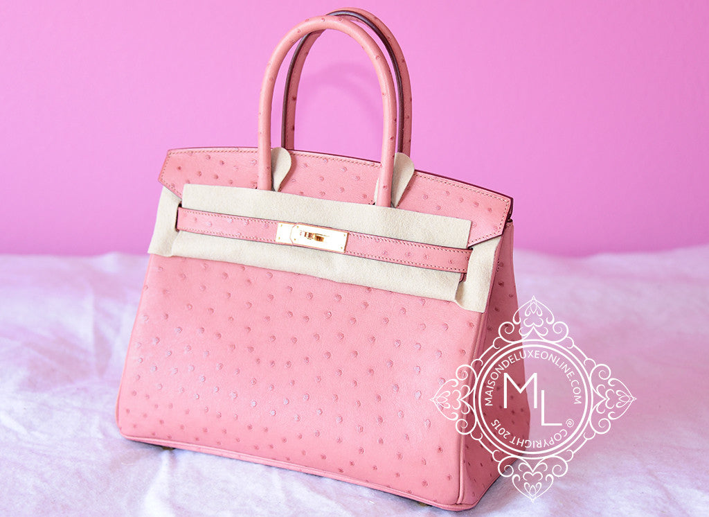 Hermes Pink Terre Cuite GHW Ostrich Birkin 30 Handbag - MAISON de LUXE