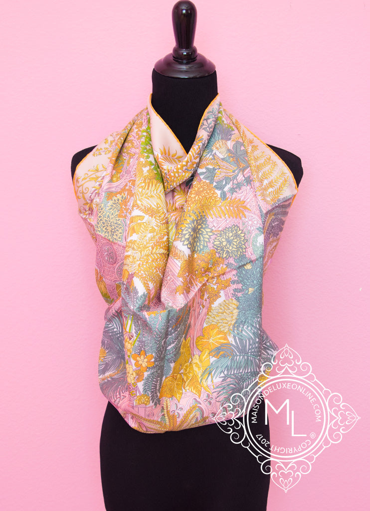 Hermes Pink Twill Silk 90 cm Jardin à a Sintra Scarf