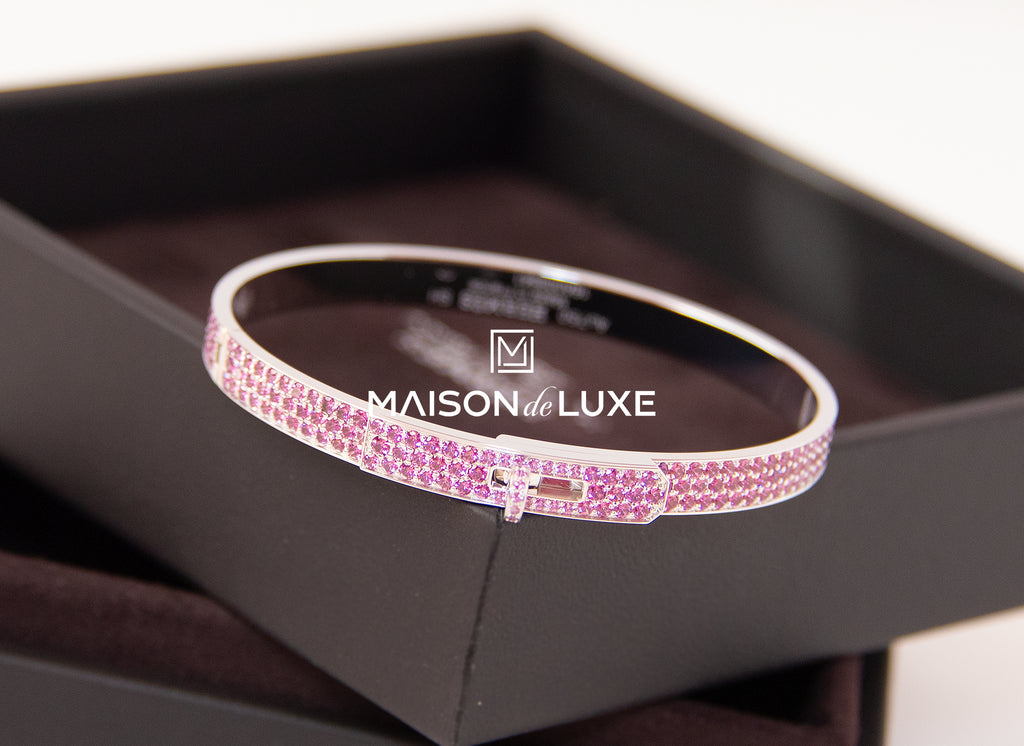 Hermes White Gold Pave Pink Rhodolite Kelly Bracelet SH