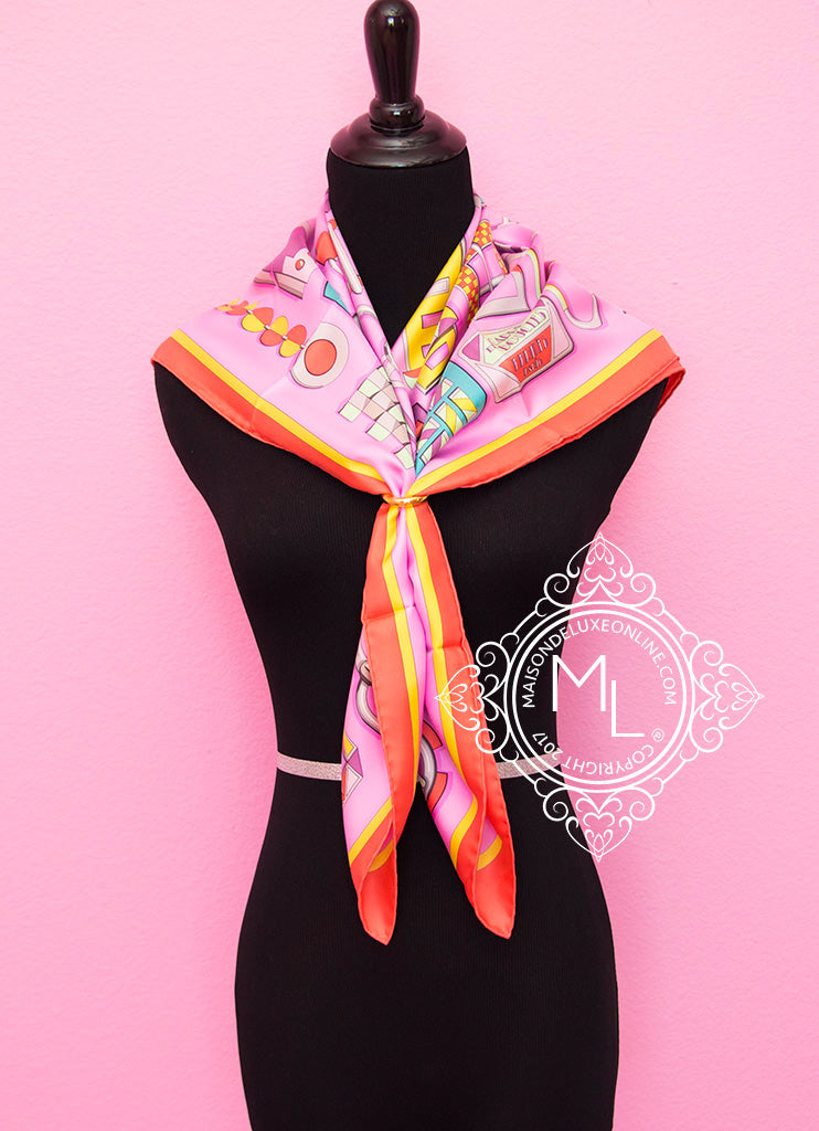 Hermès Hermes Scarf Carre 70 Carre Vintage Etriers Stirrup Pattern / Harness Pink Silk 100%