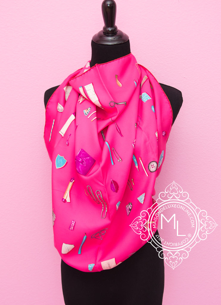 Hermes Pink Fuchsia Twill Silk 90 cm In The Pocket Scarf