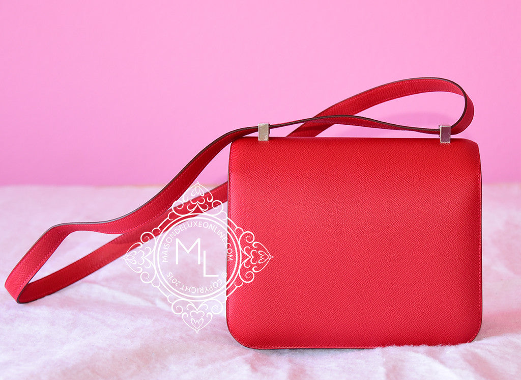 HERMES Constance Bag in Rouge Casaque Swift Leather