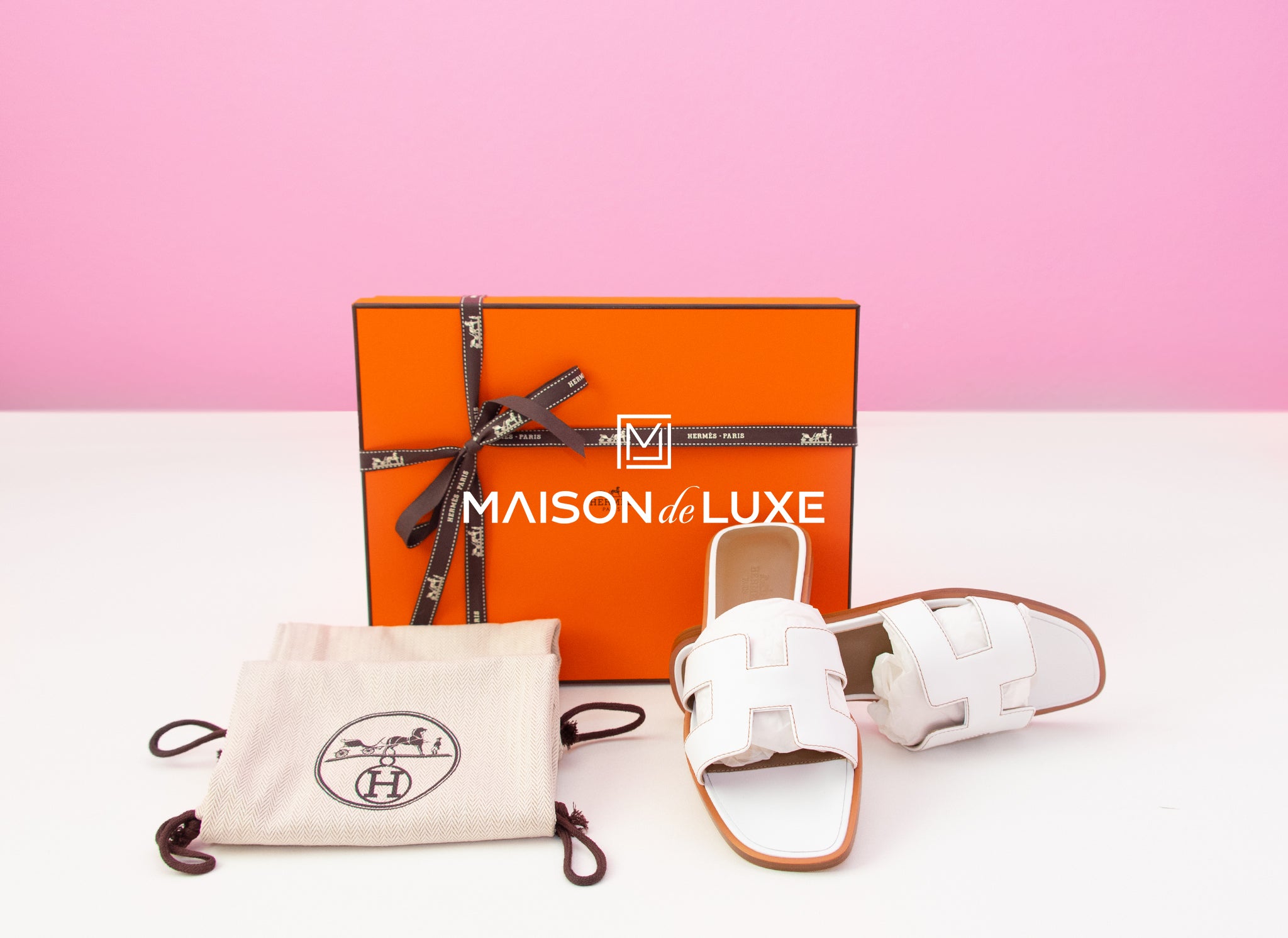 Hermes Womens White Oran Sandals Slippers 37 Shoes Loafers Flats