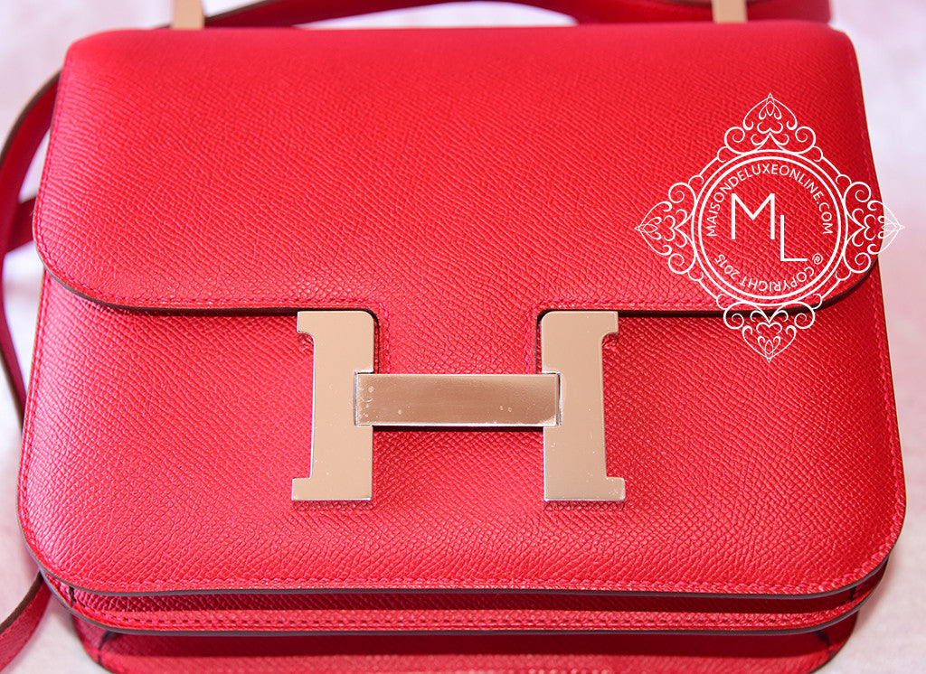 Hermes Rouge Casaque Red Epsom Constance MM 24/25 Handbag - MAISON de LUXE