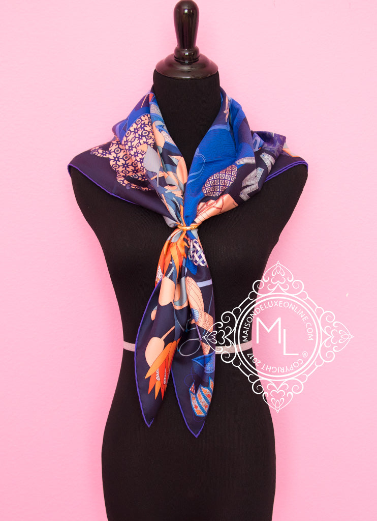 Hermes Blue Twill Silk 90 cm Les tresors d'un Artiste Scarf Shawl ...