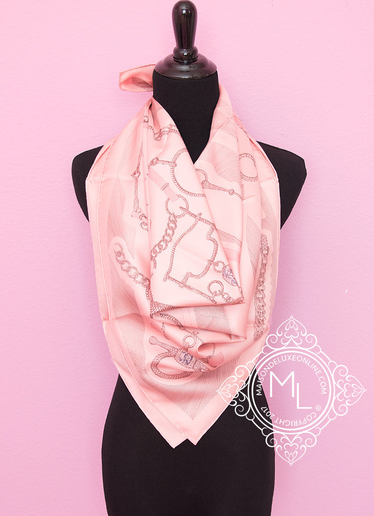 Hermes Pink Twill Silk 90 Etude pour une Parure de Gala Scarf