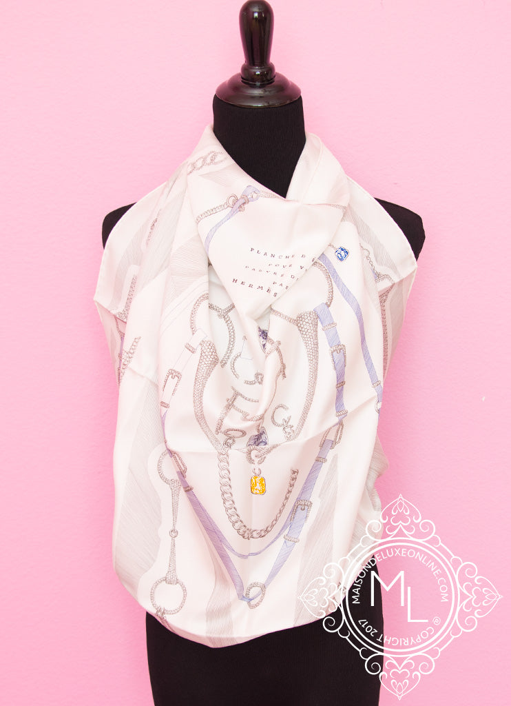 Hermes White Twill Silk 90 cm Etude pour une Parure de Gala Scarf