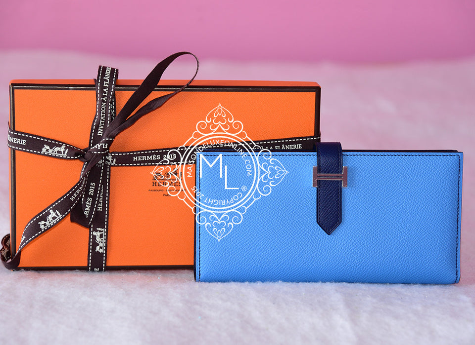 Hermes Blue Paradise & Bleu Saphir Bi-color Epsom Bearn Wallet - New - MAISON de LUXE - 1