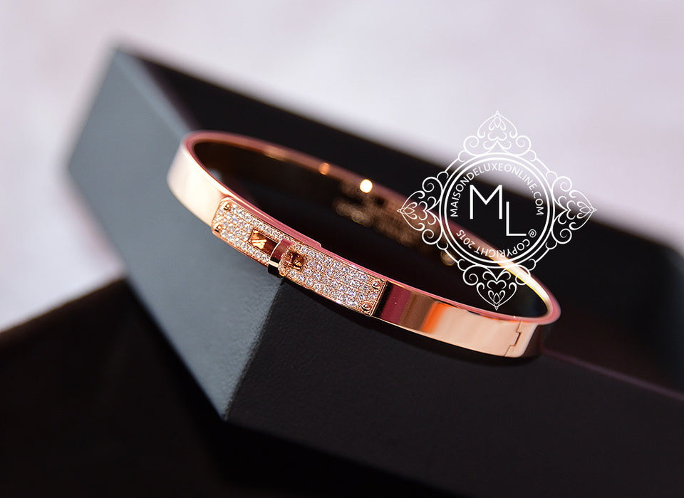 Hermes Rose Gold Pave Diamond Kelly Bracelet Bangle Small - New - MAISON de LUXE - 1