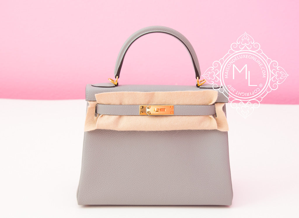 Hermes Gris Mouette Gray Grey Gold Hardware Togo Kelly 28 Bag