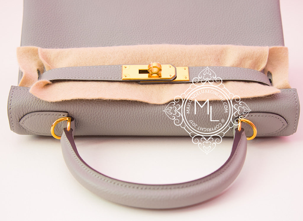 LuxurySelective on X: Hermes Kelly 25 Gris Mouette Togo Gold