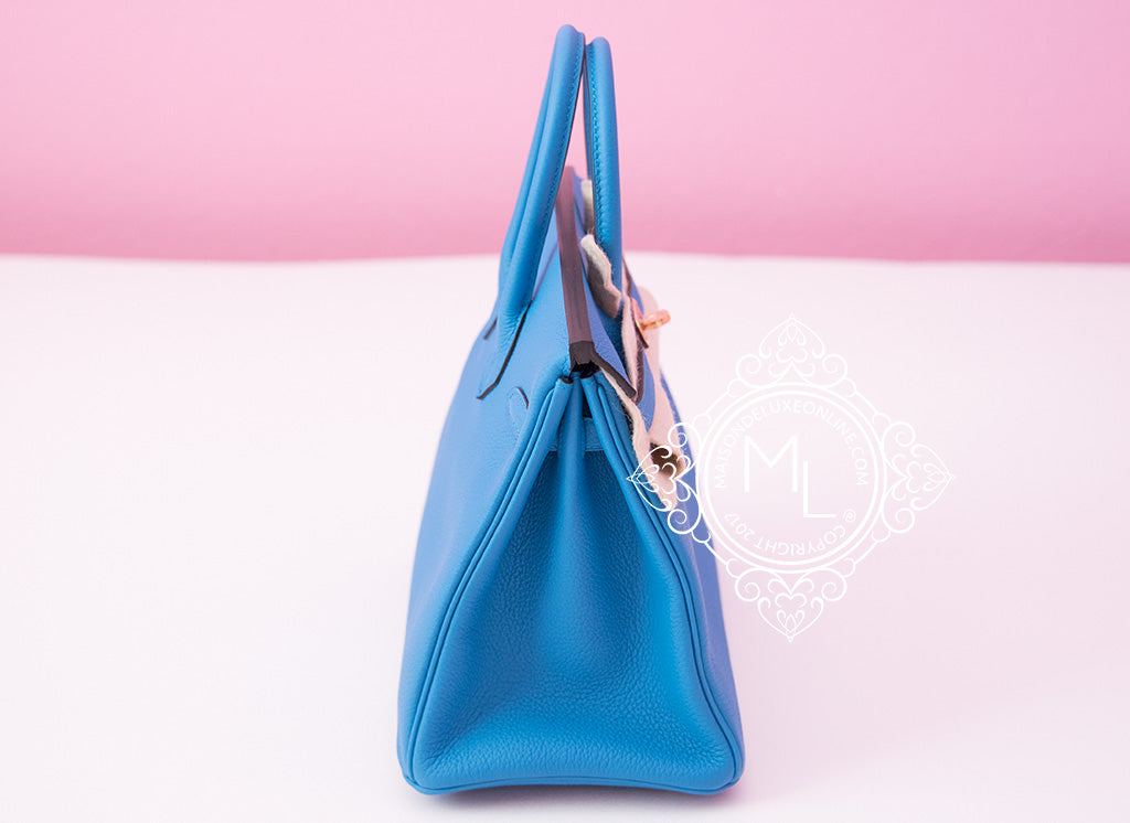 Hermes Blue Zanzibar 28cm Togo Kelly Bag Gold Hardware - Chicjoy