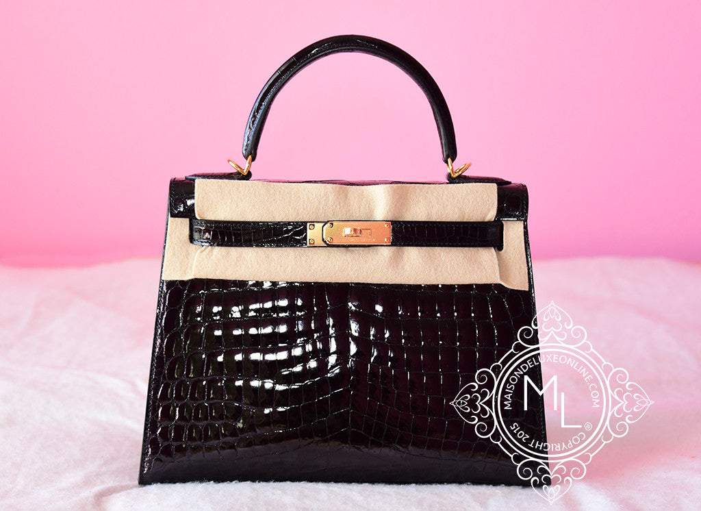HERMES BLACK SELLIER RIGID KELLY 28 CROCODILE BIRKIN – MAISON de LUXE