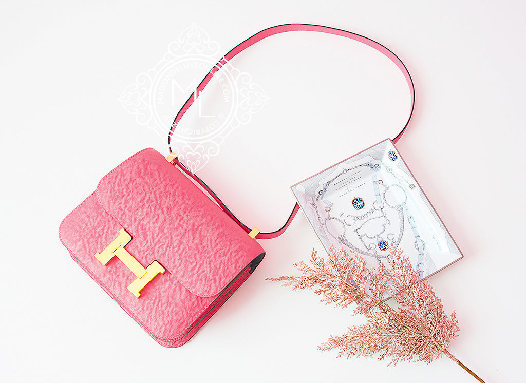 HERMÈS Limited Edition Constance 24 Marble Silk shoulder bag in  Multi-Color, Rose Azalee Silk and Rose Mexico Swift leather with Palladium  hardware-Ginza Xiaoma – Authentic Hermès Boutique