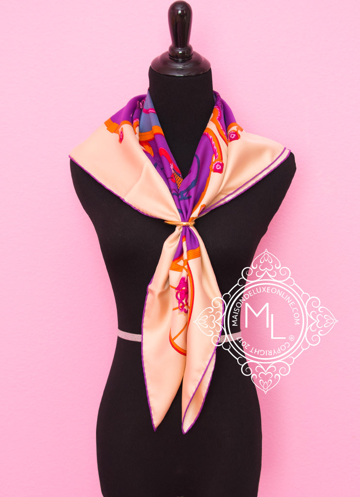 Hermès HERMES Twilly Peacock feather pattern Scarf Silk Purple