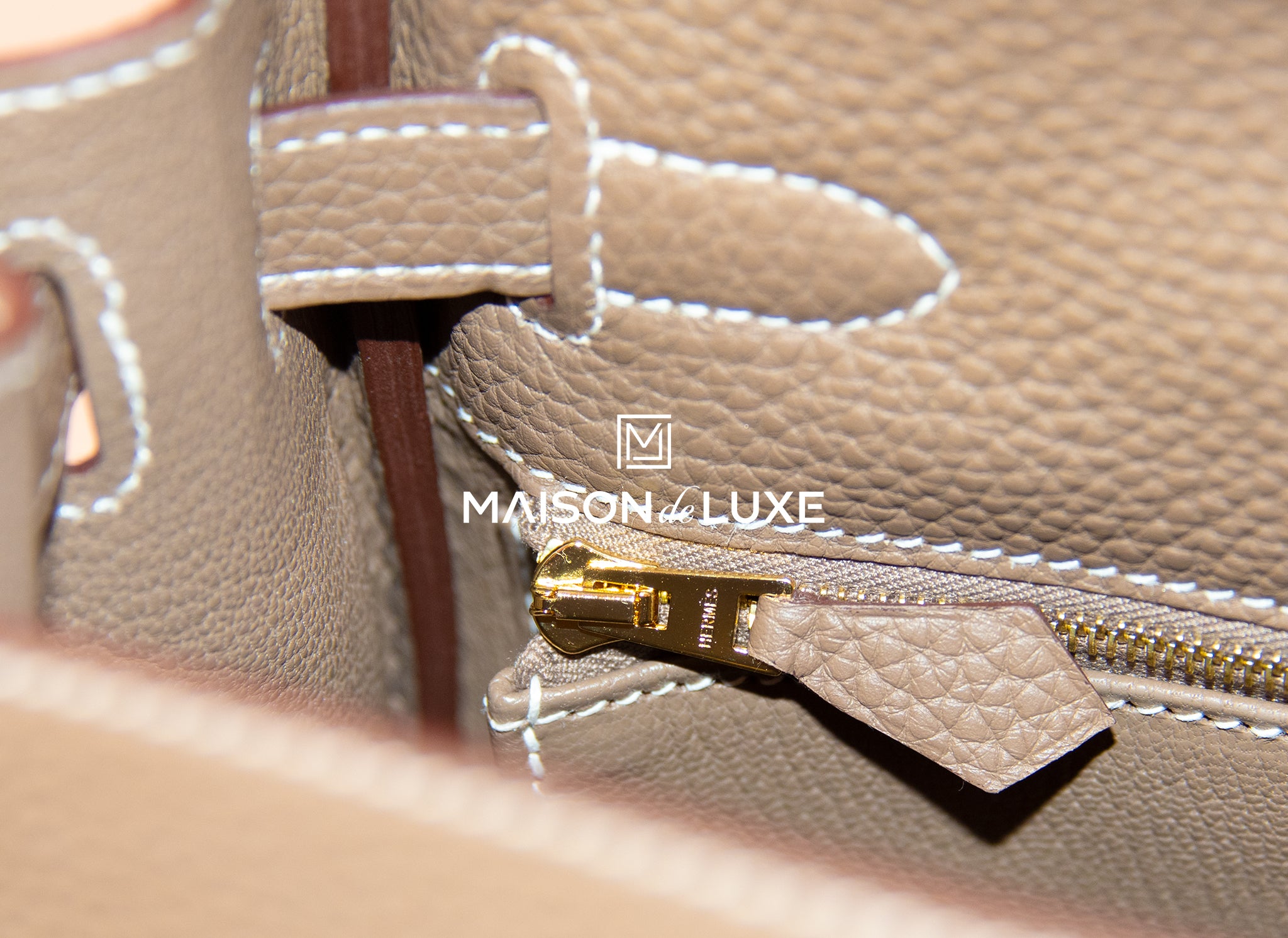 Hermes Etoupe GHW Gold Hardware Togo Kelly 28 Leather Handbag