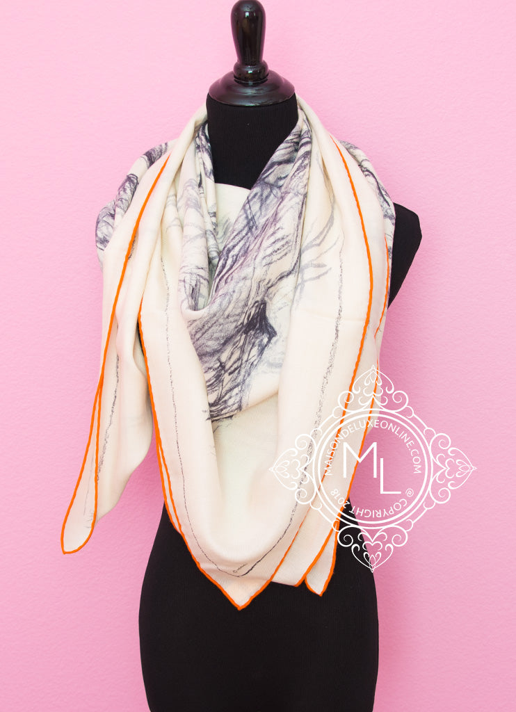 Hermès genderless oversized orange cashmere scarf "H"