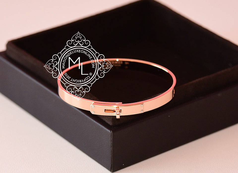 Hermes Rose Gold 4 Diamond Kelly Bracelet Bangle Cuff SH - New - MAISON de LUXE - 1