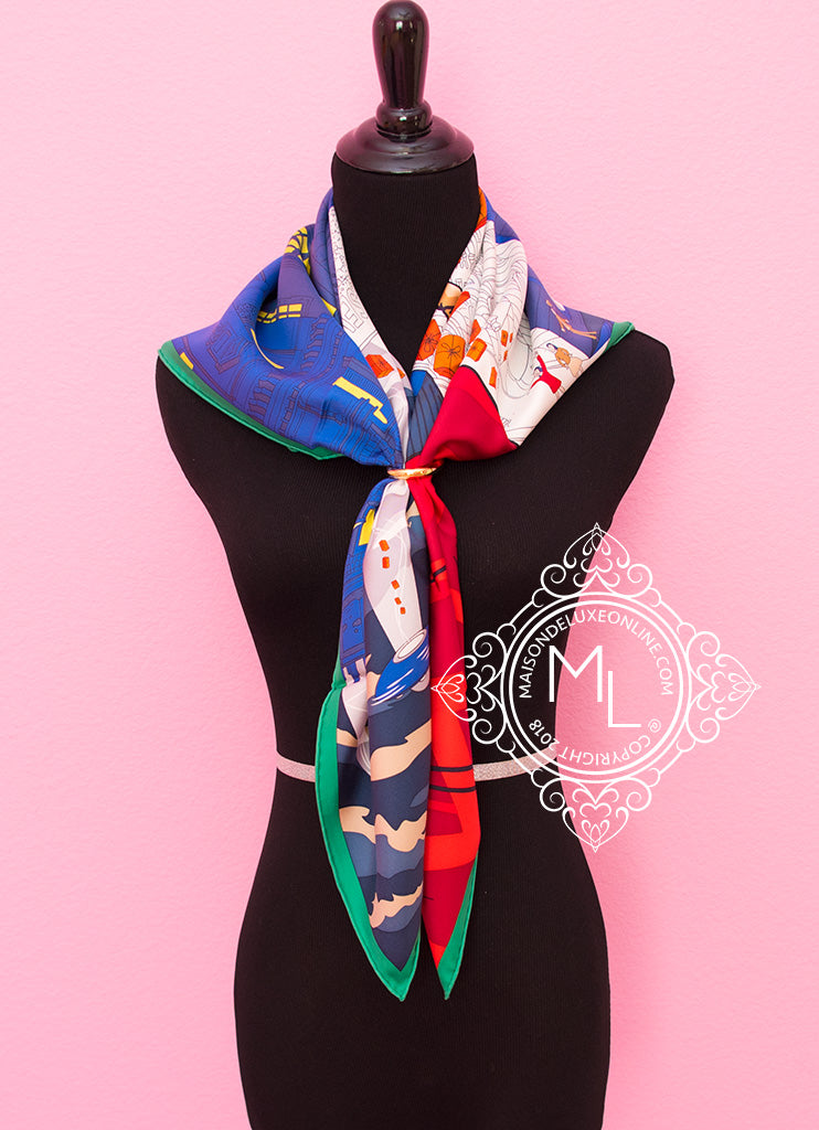 Bleu Ciel, Rose and Rouge Silk Planifleurs Scarf 90