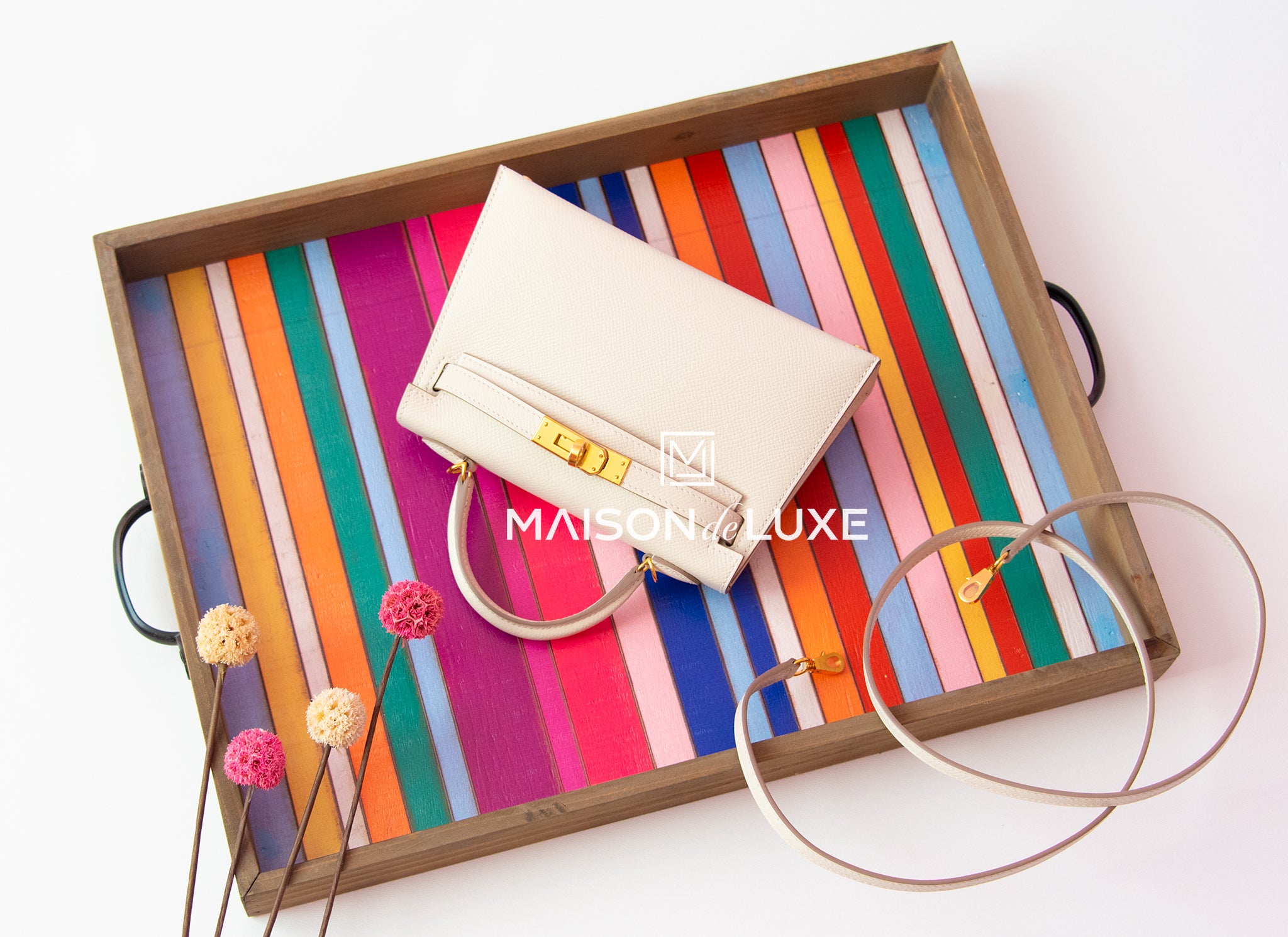 Hermès Kelly Mini II Tricolore Verso Craie/Mauve Pale/Gold Veau Epsom PHW