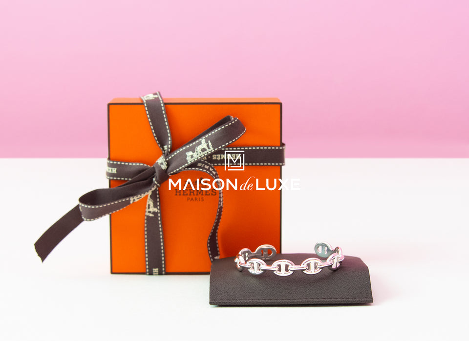 Hermes 925 Silver Chaine d'Ancre Enchainee Bracelet MM ST