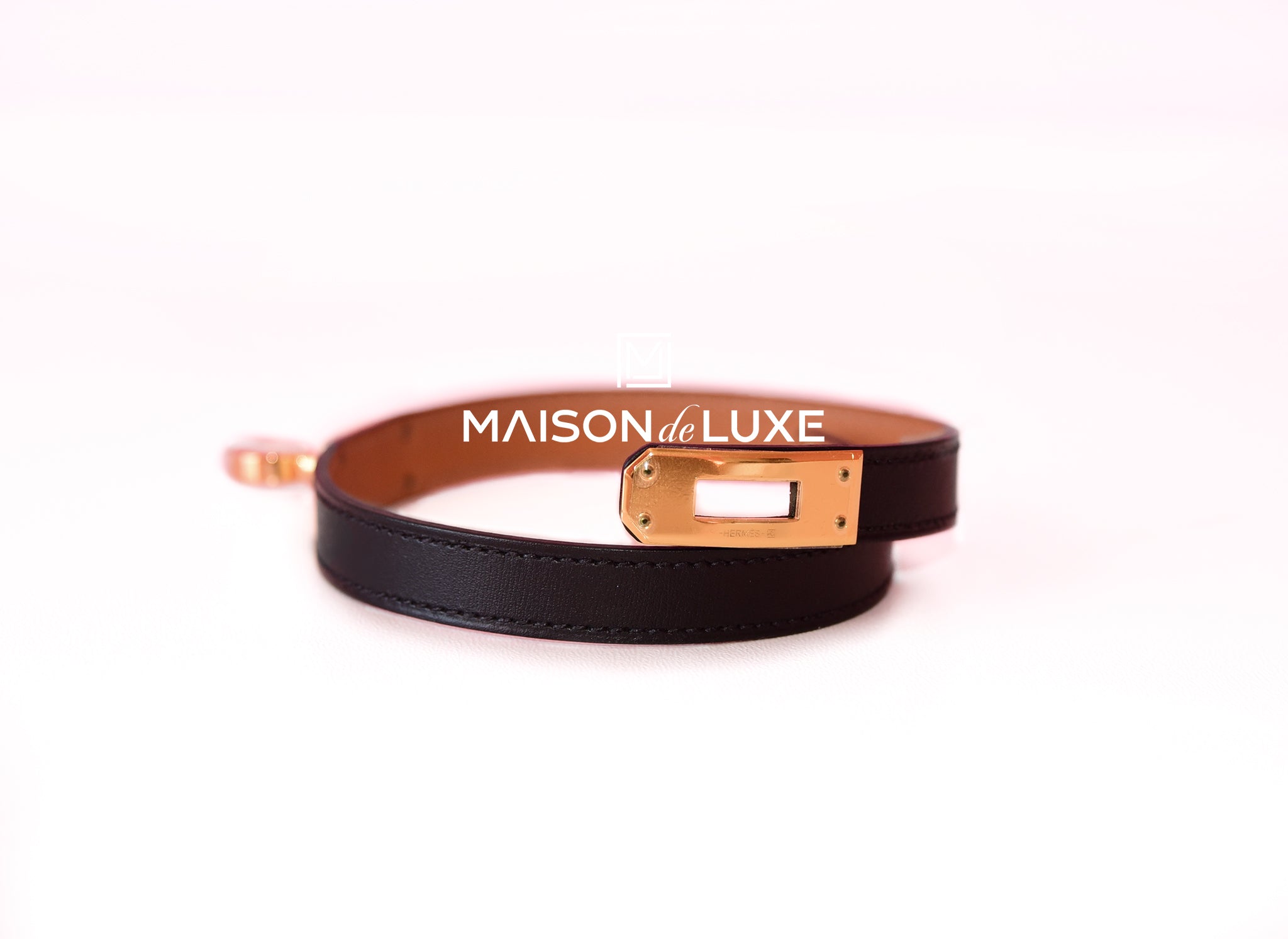 Hermès Kelly Double Tour Leather Bracelet Black Gold Hardware – SukiLux