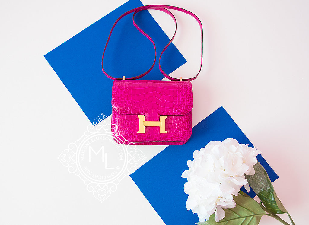 Hermes Mini Constance 18 Bag J5 Rose Scheherazade Shiny Alligator SHW