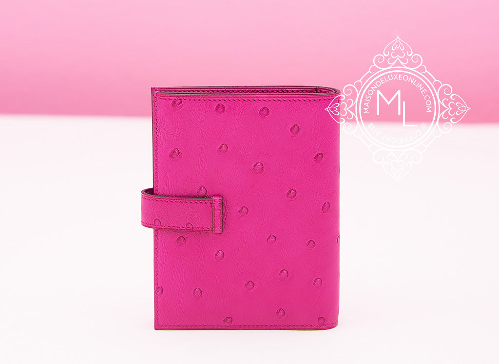 Hermes Bearn Wallet Fuschia Pink Ostrich Skin with Palladium