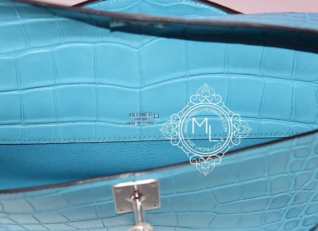 Hermes Blue Brighton Niloticus Crocodile Kelly Pochette - ShopStyle Clutches