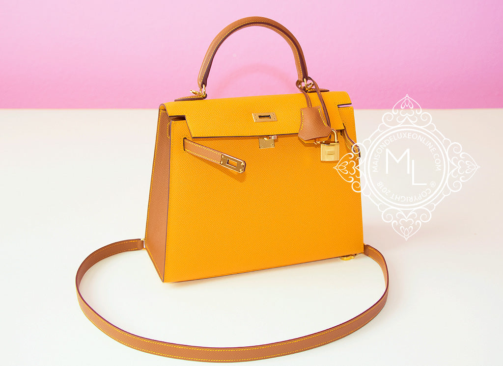 Hermès Kelly 25cm Sellier Veau Epsom 9D Jaune Ambre/Craie 10 Gold Hard –  SukiLux