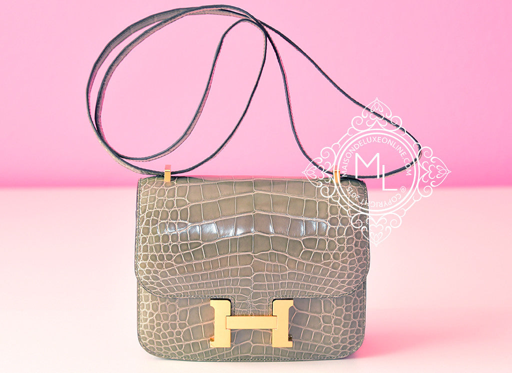 Hermes Gris Tourterelle Crocodile Constance Mini 18/19 Handbag - New - MAISON de LUXE - 1
