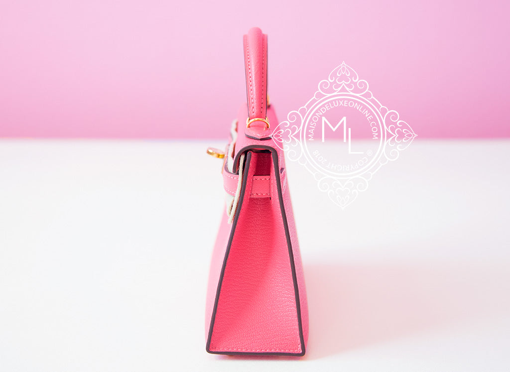 Hermes Mini Kelly II 20 Rose Sakura & Gris Perle Chèvre - MAISON de LUXE