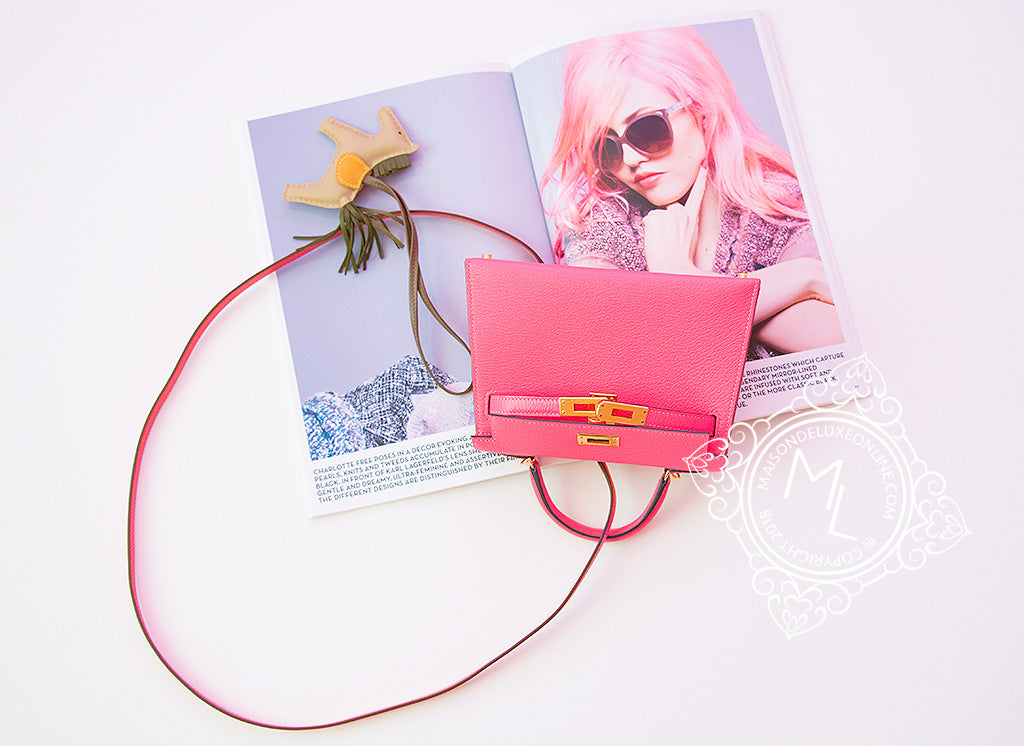 Hermes Mini Kelly Pochette Swift PHW Rose D'ete - NOBLEMARS